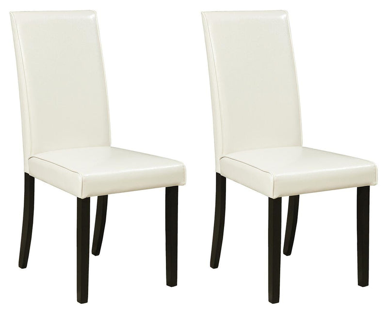 Ashley Furniture Kimonte dining chair set with cushioned seats and wooden legs, shown in a modern dining room setting