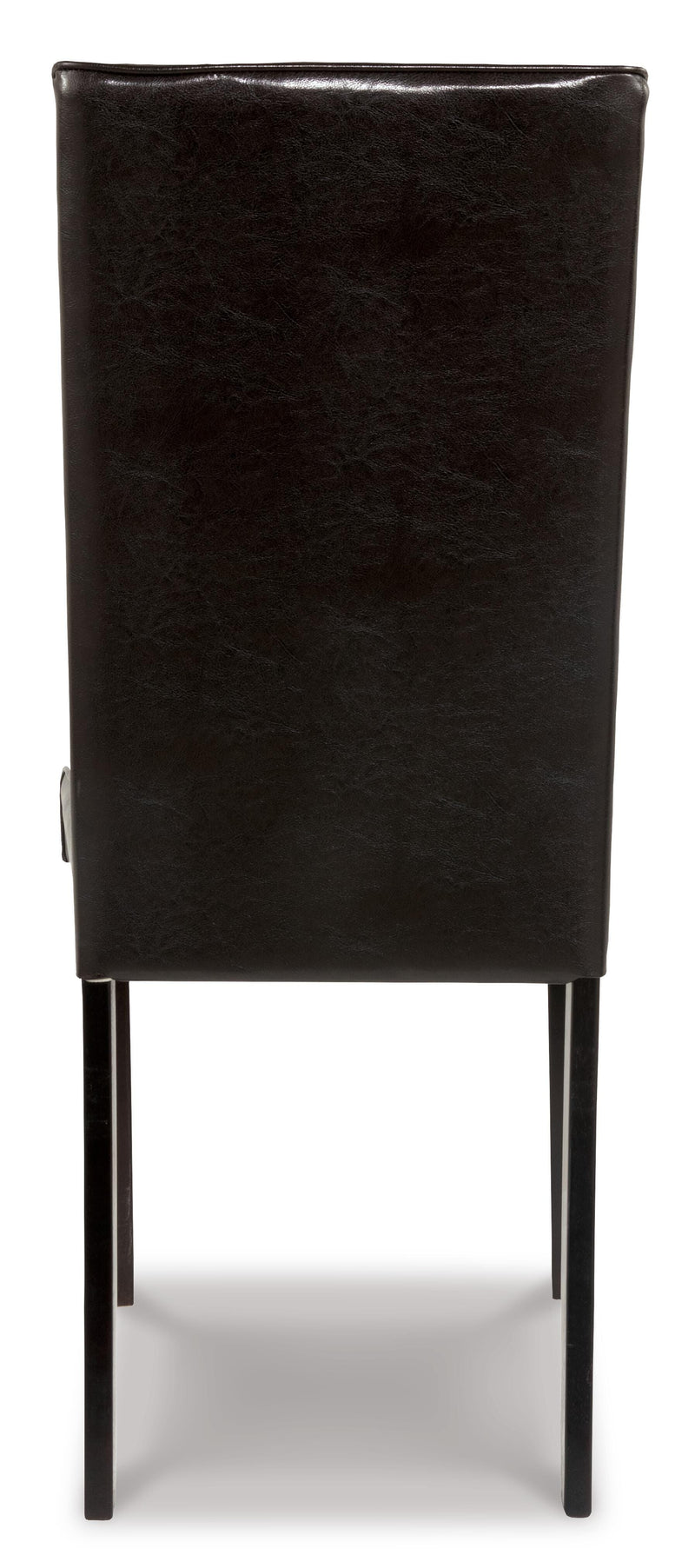Ashley Furniture Kimonte dining chair with upholstered back and dark wood legs, shown from the back.
