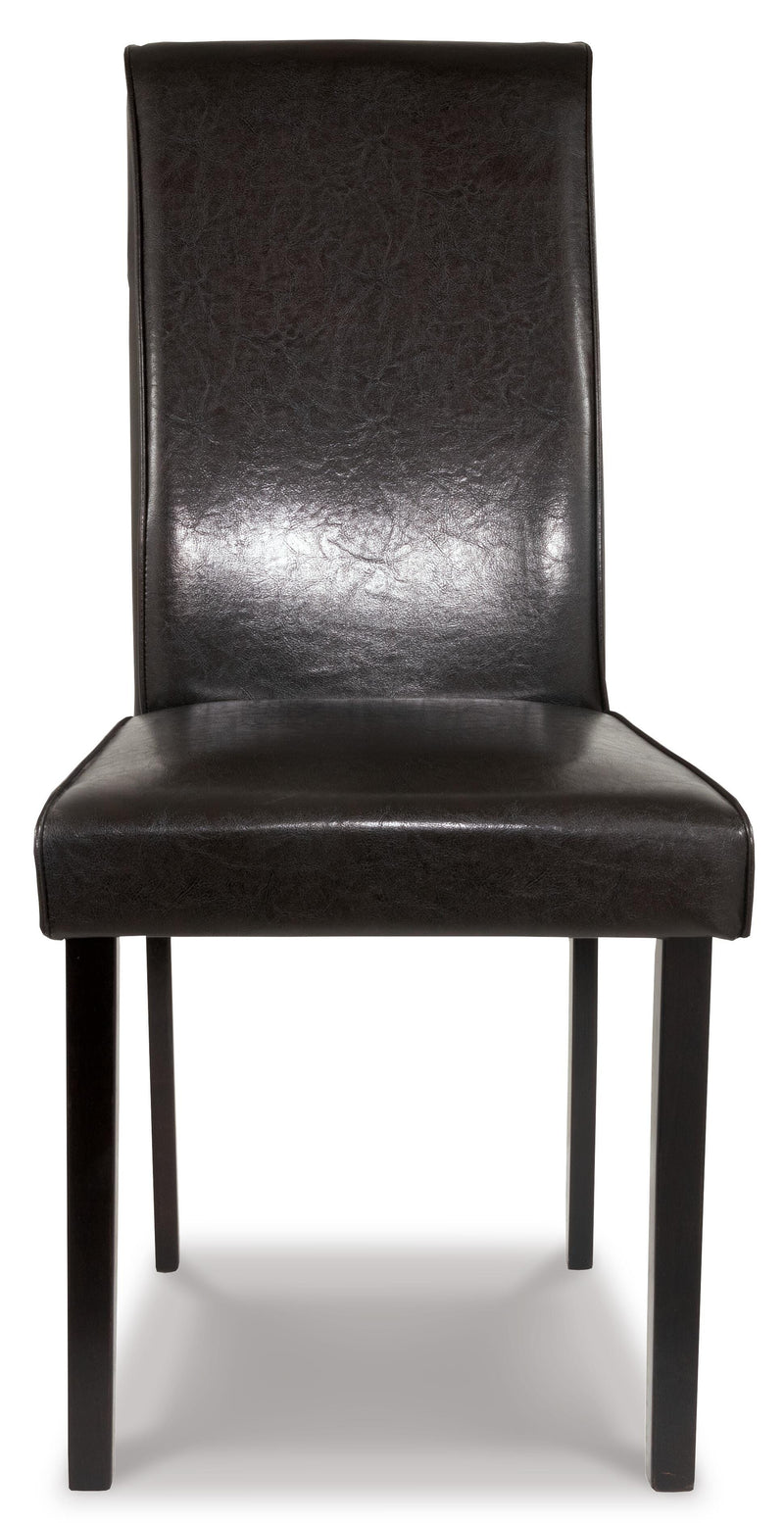 Ashley Furniture Kimonte dining chair with dark wood legs and upholstered seat, shown from front perspective.