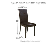 Set of two Ashley Furniture Kimonte dining chairs with beige upholstery and dark wood legs, styled for a modern dining room.