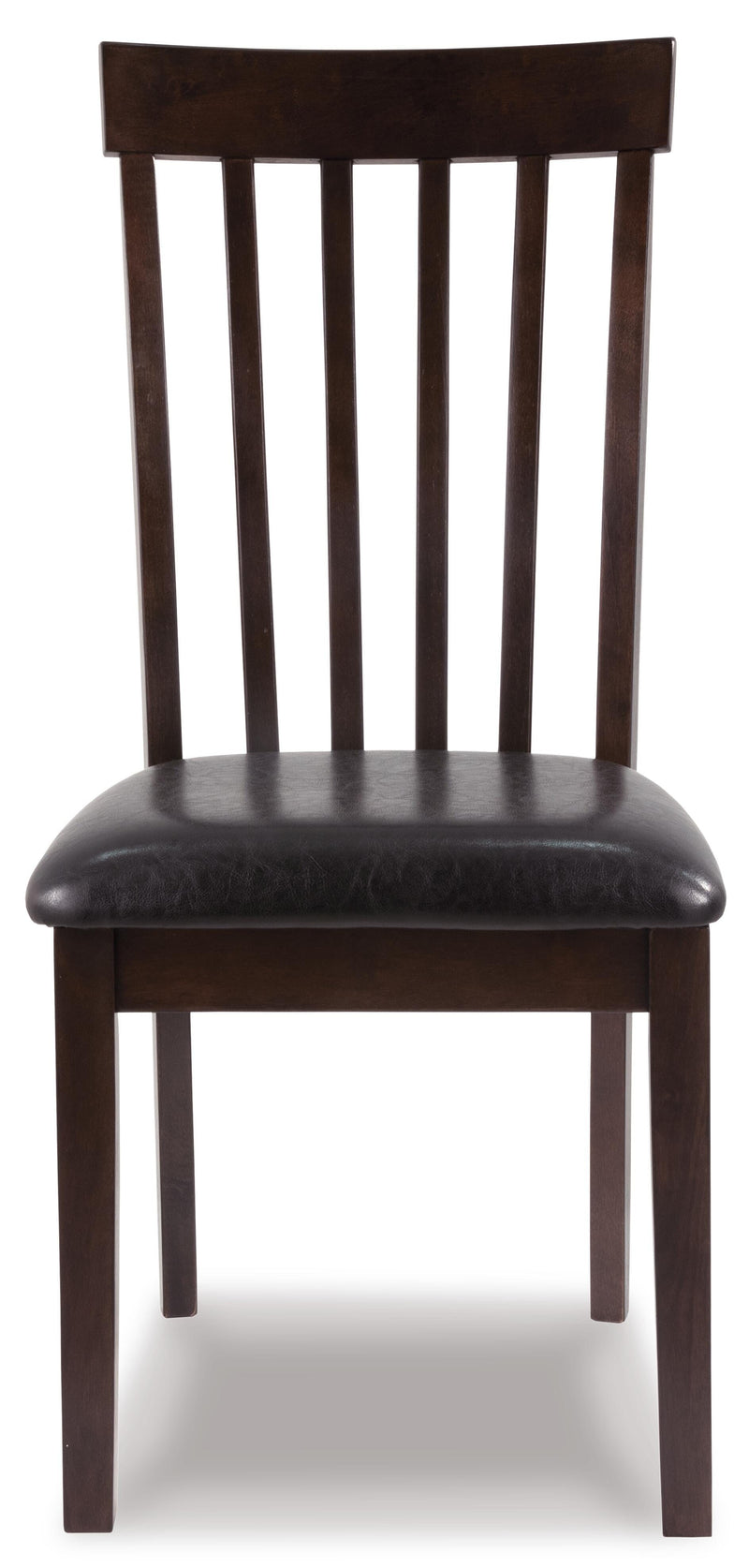 Ashley Furniture Hammis dining chair with dark wooden legs and upholstered beige seat and back, viewed head-on.