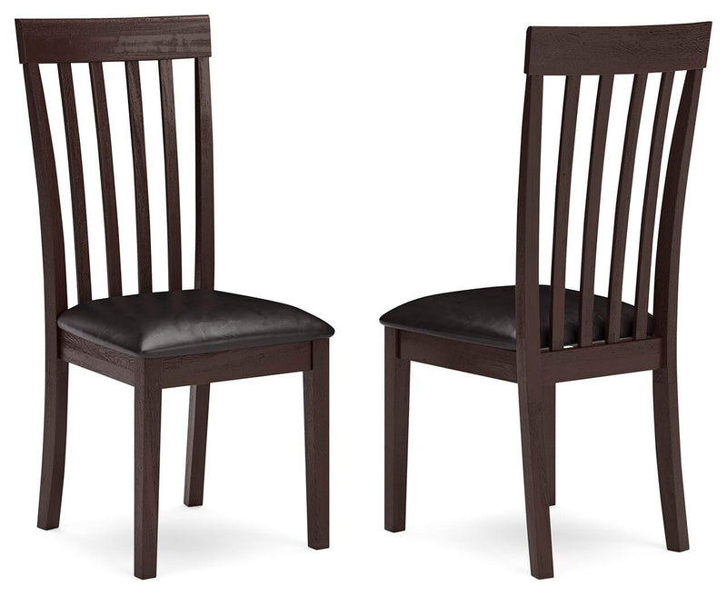 Ashley Furniture Hammis dining chair with dark wood finish and upholstered seat, shown from side view.