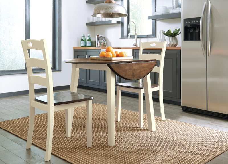 Ashley Furniture Woodanville dining room set with a wooden table and chairs, showcasing a classic, elegant design for the dining area.