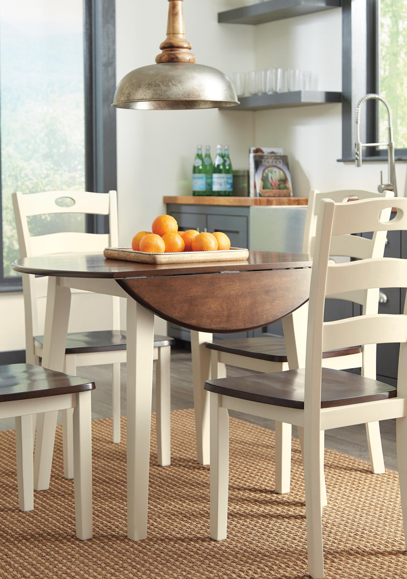 Ashley Furniture Woodanville dining room set with a wooden table and chairs, stylish and perfect for a modern dining space.