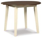 Ashley Furniture Woodanville Dining Set with table and six chairs, wooden finish perfect for a dining room.
