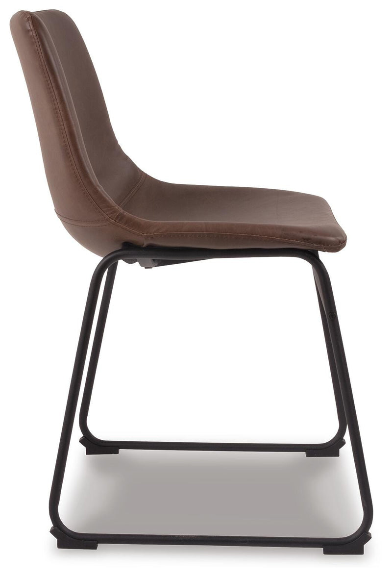 Ashley Furniture Centiar dining chair with wooden legs and upholstered seat, shown from a side angle.