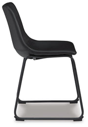 Ashley Furniture Centiar dining chair with beige upholstered seat and dark wooden legs, shown from side view.