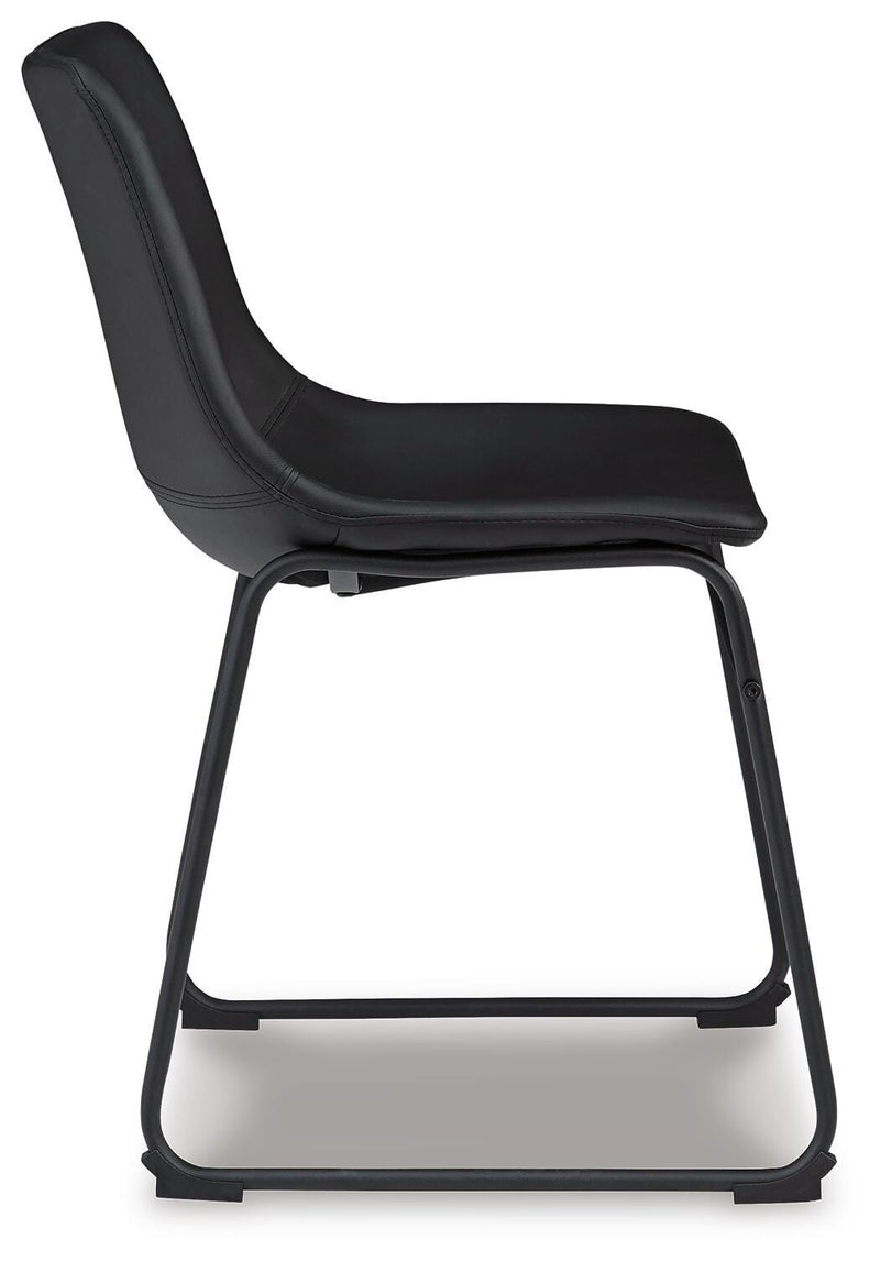 Ashley Furniture Centiar dining chair with beige upholstered seat and dark wooden legs, shown from side view.