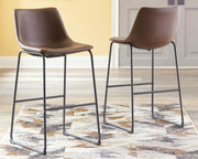 Ashley Furniture Centiar pub height bar stool with wooden seat and metal frame, showcasing a modern design.