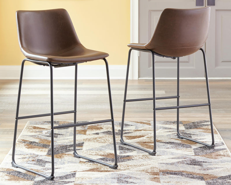 Ashley Furniture Centiar pub height bar stool with wooden seat and metal frame, showcasing a modern design.