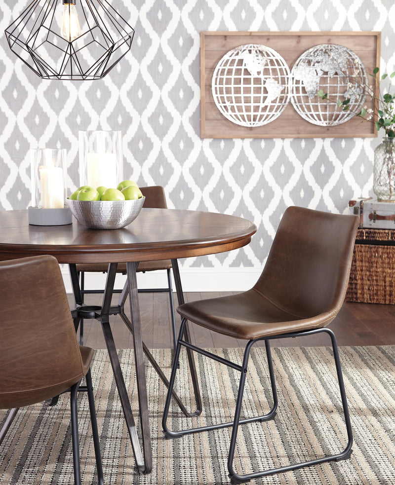 Ashley Furniture Centiar dining chair with a sleek wood frame and upholstered seat, shown in a modern dining room setting.