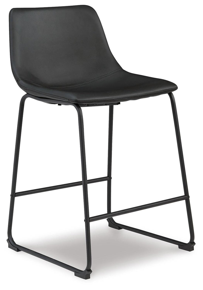 Ashley Furniture Centiar counter height bar stool with wooden legs and cushioned seat, shown from an angled perspective.