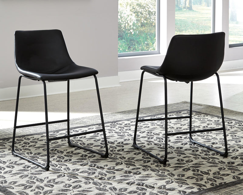 Ashley Furniture Centiar counter height bar stool with wooden legs and cushioned seat, shown in a stylish modern design.