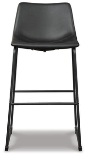 Ashley Furniture Centiar pub height bar stool with a sleek design and wooden legs, shown from the front.