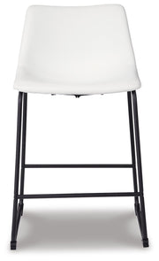Ashley Furniture Centiar counter height bar stool with dark wood finish and cushioned seat, shown from a front head-on view.