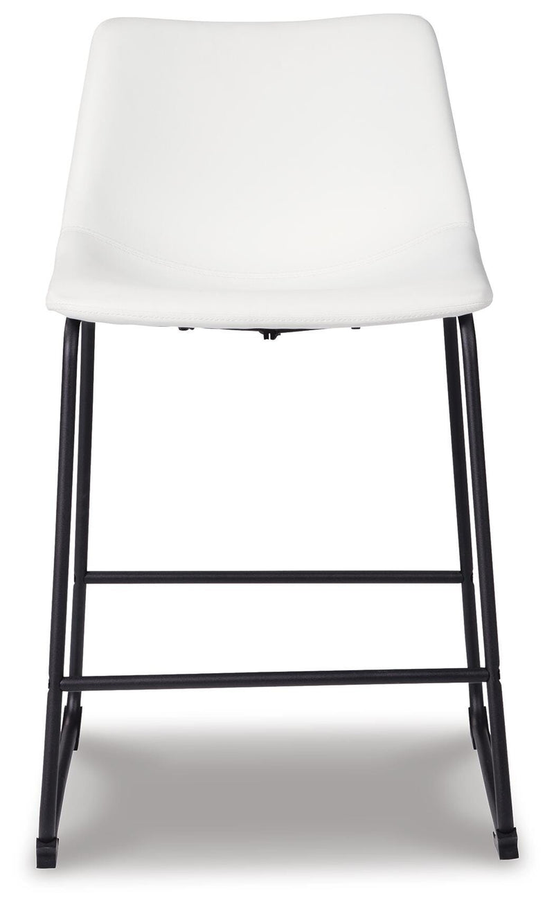 Ashley Furniture Centiar counter height bar stool with dark wood finish and cushioned seat, shown from a front head-on view.