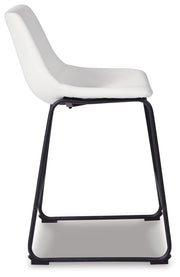 Ashley Furniture Centiar counter height bar stool with a wooden frame and cushioned seat, shown from a side view.