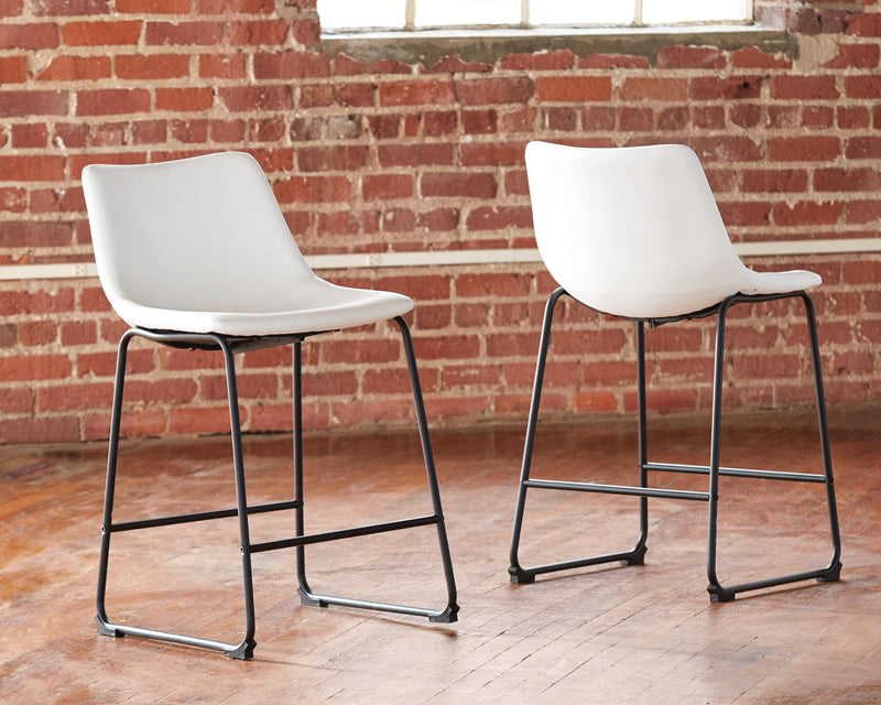 Ashley Furniture Centiar counter height bar stool with wooden legs and cushioned seat, ideal for breakfast bars and kitchen islands.