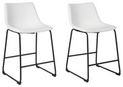 Ashley Furniture Centiar counter height bar stool with wooden legs and a cushioned seat, shown from a side angle.