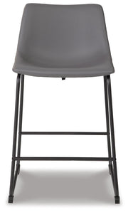 Ashley Furniture Centiar counter height bar stool with wooden seat and metal frame, shown from a front head-on view.