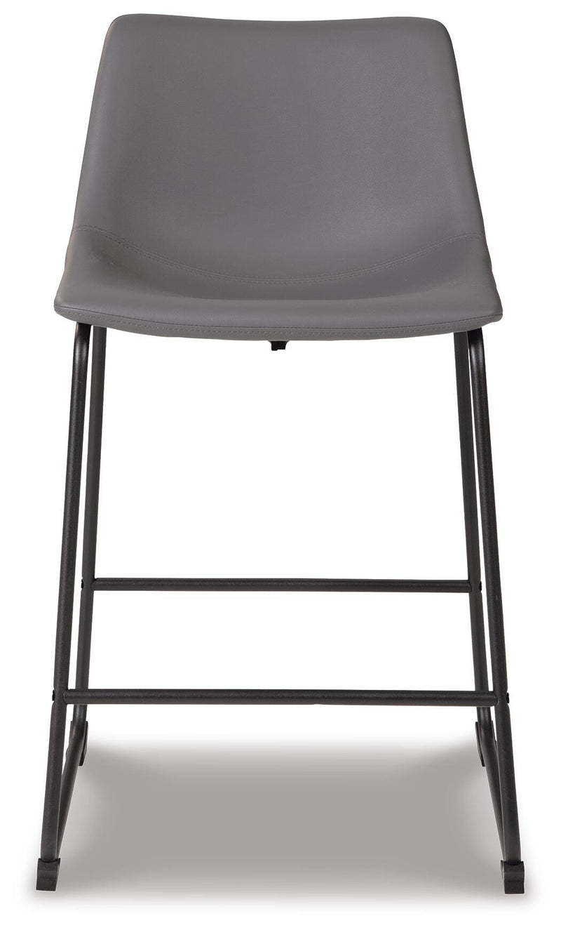 Ashley Furniture Centiar counter height bar stool with wooden seat and metal frame, shown from a front head-on view.