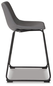 Ashley Furniture Centiar counter height bar stool with a wooden frame and cushioned seat, shown from the side.