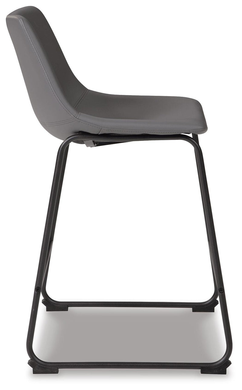 Ashley Furniture Centiar counter height bar stool with a wooden frame and cushioned seat, shown from the side.