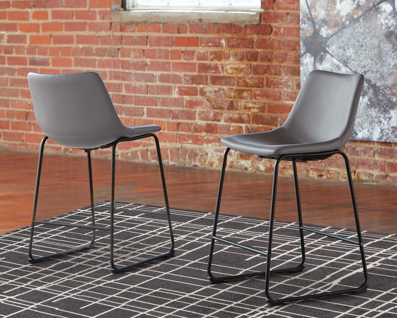 Ashley Furniture Centiar counter height bar stool with wooden legs and cushioned seat, ideal for kitchen or bar area.