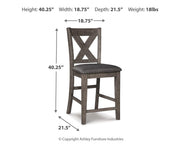 Ashley Furniture Caitbrook counter height upholstered bar stool with a padded seat and wooden legs, shown from a side angle.