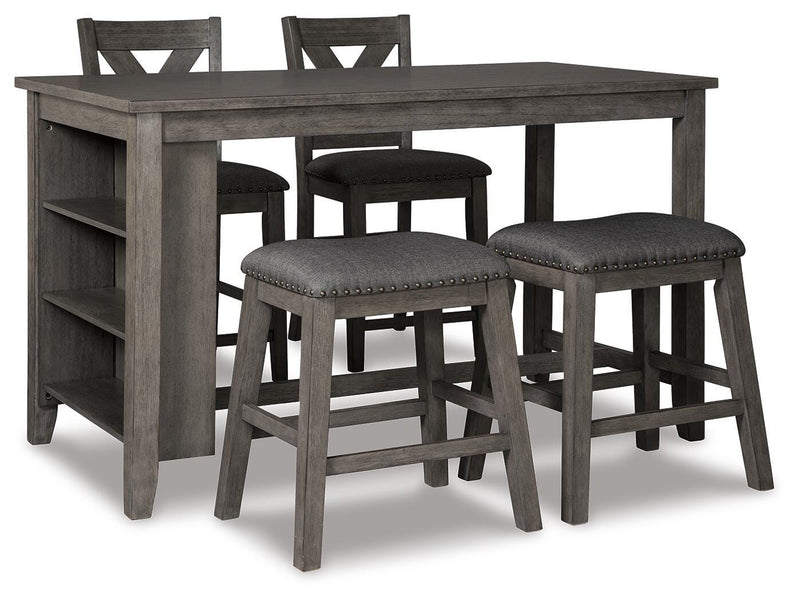 Set of Ashley Furniture Caitbrook counter height barstools with wooden seats and metal legs, perfect for dining areas.