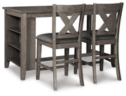 Set of Ashley Furniture Caitbrook counter height barstools with wooden seats and metal legs, ideal for dining areas.