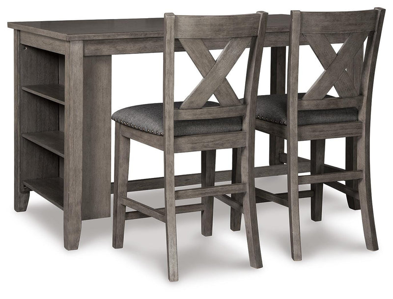 Set of Ashley Furniture Caitbrook counter height barstools with wooden seats and metal legs, ideal for dining areas.