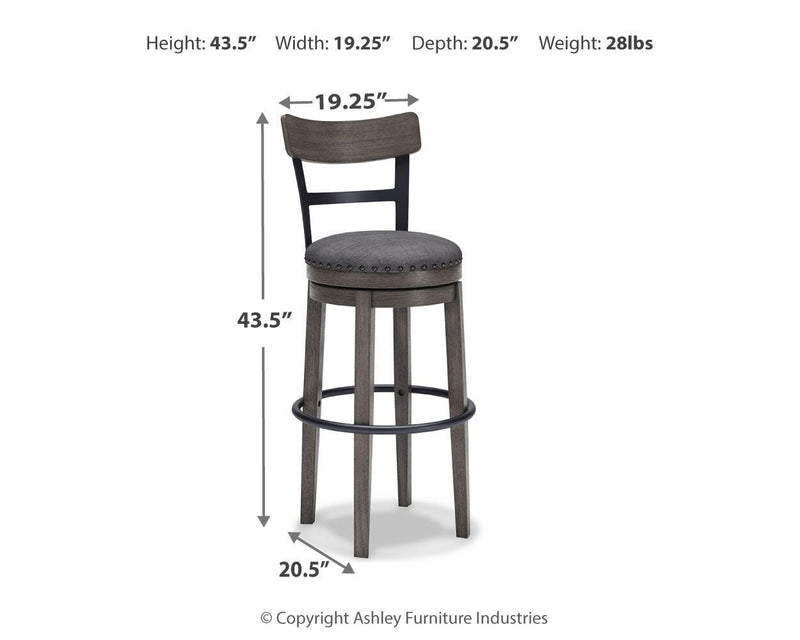 Ashley Furniture Caitbrook bar height bar stool with wooden frame and upholstered seat, perfect for kitchen or bar area.