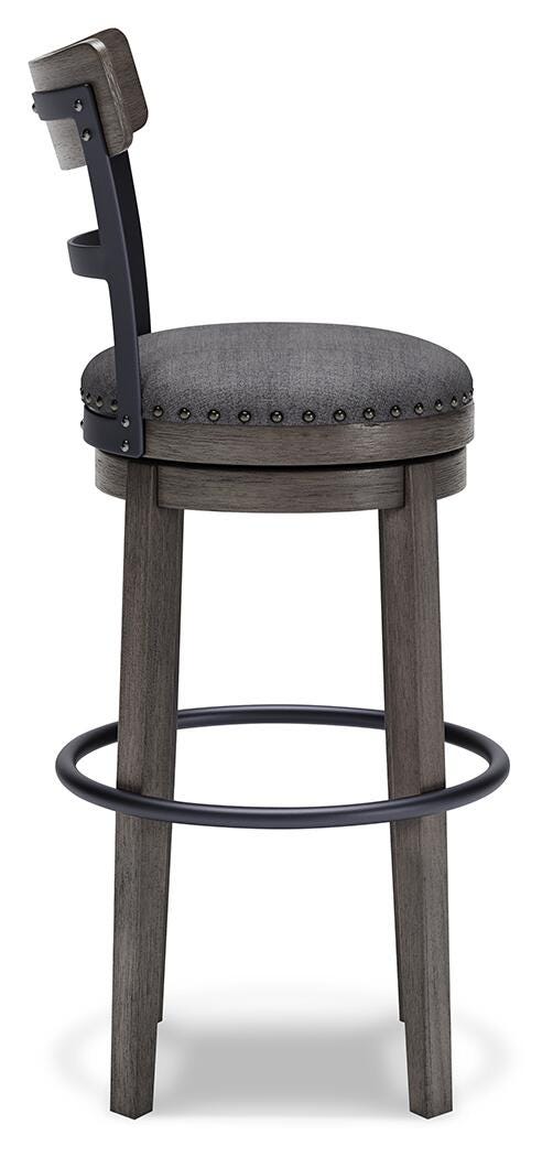Ashley Furniture Caitbrook bar height bar stool shown from the side, featuring a wooden frame and cushioned seat for bar counter seating.