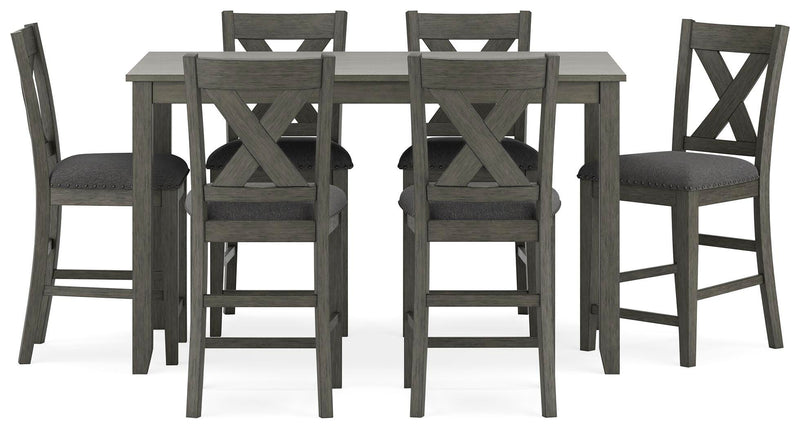 Ashley Furniture Caitbrook counter height dining table with matching bar stools, modern wood design, head-on view.