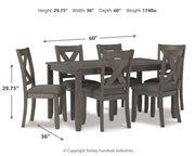 Ashley Caitbrook dining table with six matching chairs, wooden furniture set for kitchen or dining room.
