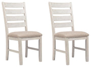 Ashley Furniture Skempton dining room set with a wooden table and upholstered chairs, shown in an angled view.
