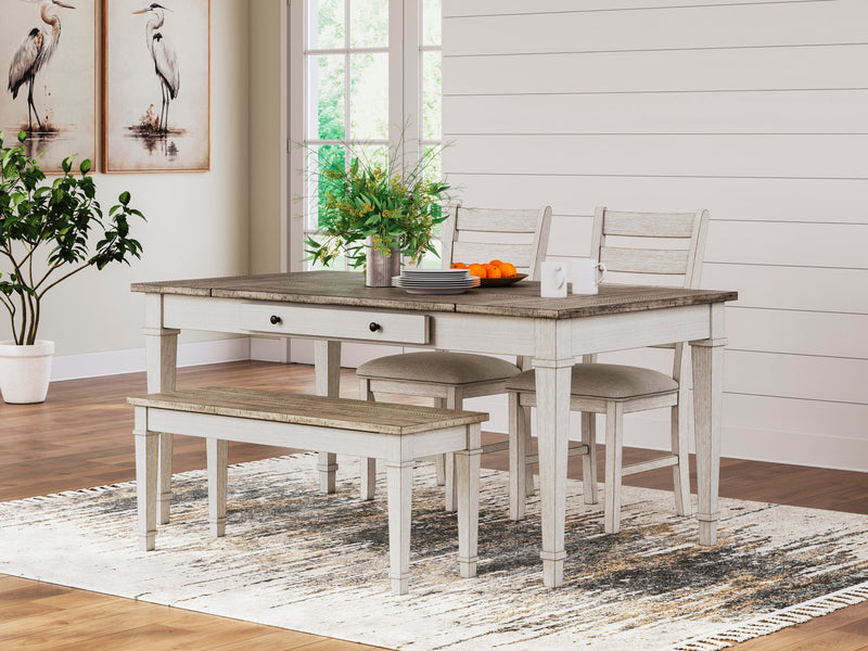 Ashley Furniture Skempton dining room set with a wooden table and matching chairs, modern design, and warm wood finish.