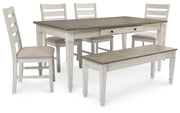 Ashley Furniture Skempton dining room set featuring a wooden table with matching chairs in a contemporary design.