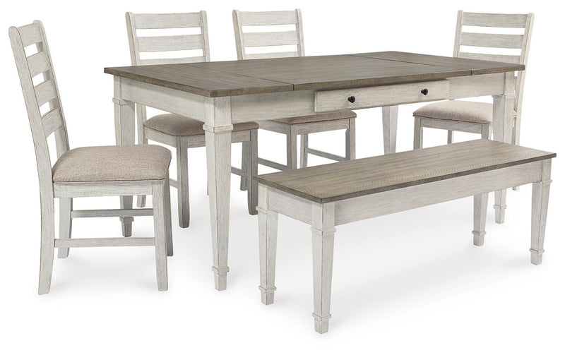 Ashley Furniture Skempton dining room set featuring a wooden table with matching chairs in a contemporary design.