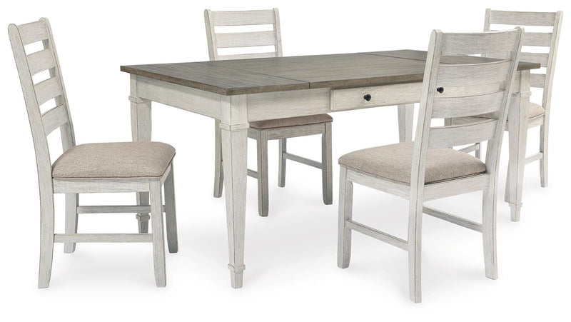 Ashley Furniture Skempton dining room set with a rectangular table and six upholstered chairs in a modern design.