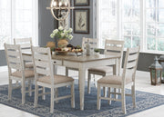Ashley Furniture Skempton dining room set with a rectangular table and six upholstered chairs in a modern design.
