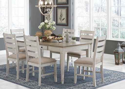 Ashley Furniture Skempton dining room set with a rectangular table and six upholstered chairs in a modern design.