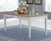 Ashley Furniture Skempton dining room set with a wooden table and six upholstered chairs, shown in a modern dining space.
