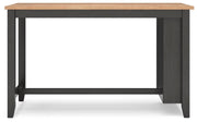 Ashley Furniture Gesthaven counter height dining table with a dark wood finish and sturdy legs, shown from the back.