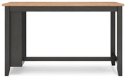 Ashley Furniture Gesthaven counter height dining table with a wooden top and sturdy legs, shown from a head-on angle.