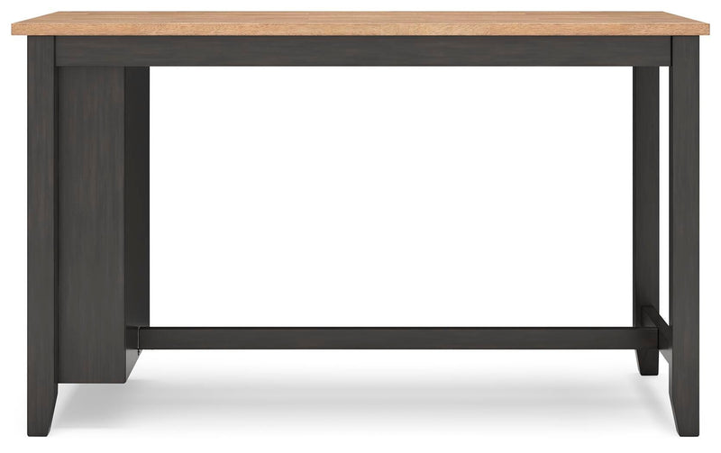 Ashley Furniture Gesthaven counter height dining table with a wooden top and sturdy legs, shown from a head-on angle.