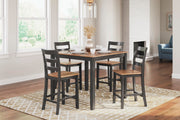 Ashley Furniture Gesthaven counter height dining table with four matching barstools, featuring a modern wooden design.