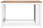 Ashley Furniture Gesthaven counter height dining table with wooden legs and a smooth tabletop, shown from the back view.