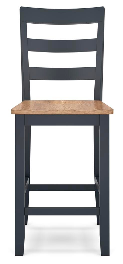 Ashley Furniture Gesthaven counter height barstool with wood frame and cushioned seat, shown from a front head-on view.